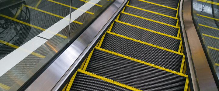 close up aerial view of escalator